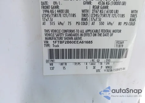 2014 Ford F-250 Xl z USA, uszkodzony, nr VIN 1FTBF2B60EEA61685